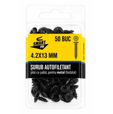 Șurub autofiletant pe metal 4,2*13 cu cap plat și șaibă fosfatizat 55SFP (50 buc.)